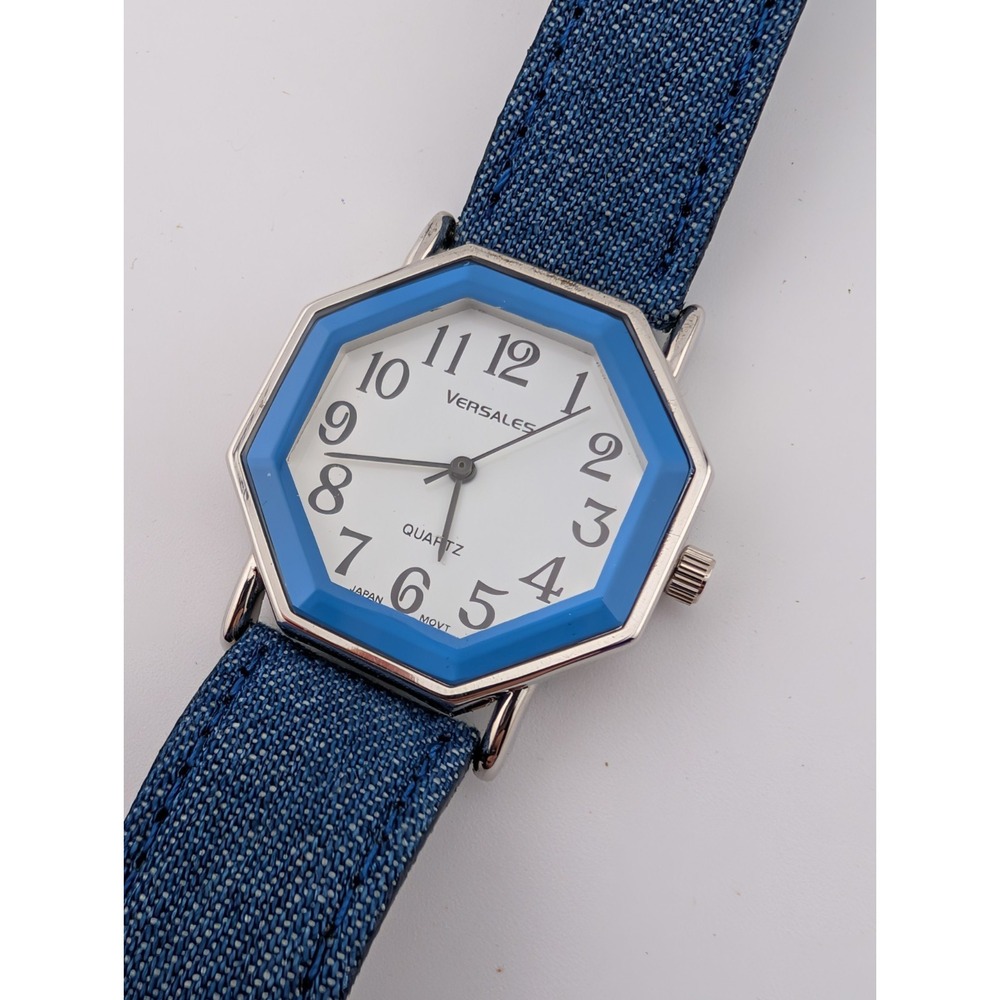 Versales Watch Women 32mm Octagon Case Denim Leather Band w/ Box - New Battery
